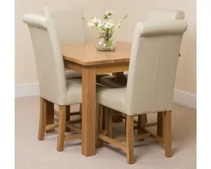 Oslo 90 x 90 cm Oak Small Dining Table and 4 Chairs Dining Set with Washington Ivory Leather Chairs