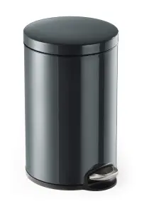 Durable Gloss Finish Round Metal Pedal Bin - 12 Litre - Charcoal Grey