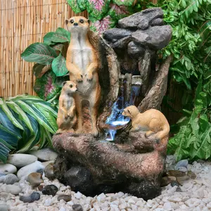 Primrose Meerkat Falls Mains Powered Outdoor Garden Water Feature with Lights H56cm