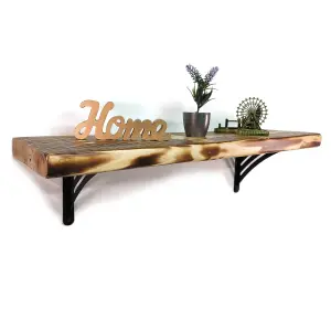 Wooden Rustic Shelf with Bracket WAT Black 220mm 9 inches Burnt Length of 100cm