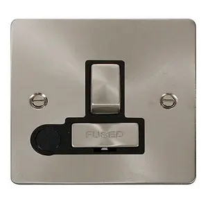 Flat Plate Satin / Brushed Chrome 13A Fused Ingot Connection Unit Switched With Flex - Black Trim - SE Home