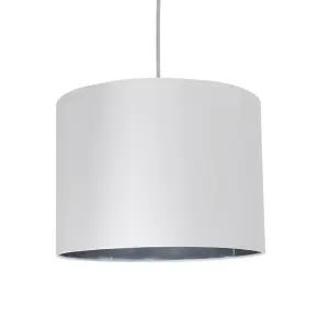 First Choice Lighting Pair of White Faux Silk 30cm Drum Light Shade with Chrome Inners