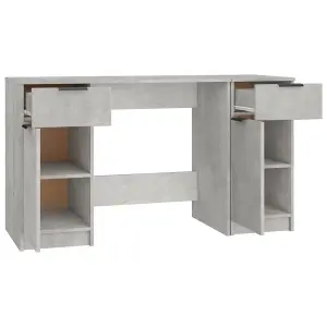 Berkfield Desk with Side Cabinet Concrete Grey Engineered Wood