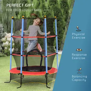 HOMCOM Trampoline for Kids w/Enclosure Net Built-in Zipper 3-10 Year