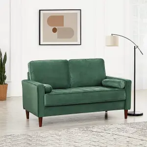 Edward Velvet Sofa 2 Seater Luxury Velvet Sofa Couch Settee Bolster Cushions, Green