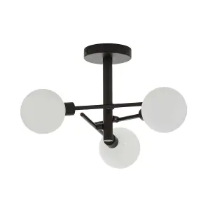 Litecraft Supa Black 3 Arm Stick Semi-Flush Ceiling Light