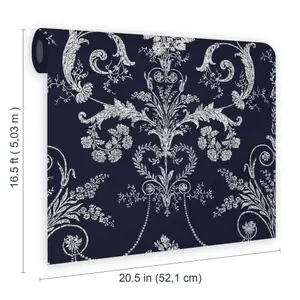 Laura Ashley Josette Midnight Damask Smooth Wallpaper