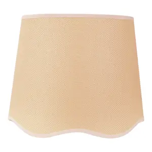 ValueLights Dutton Natural Fabric White Trim Scallop Edge Large Lamp Shade with LED Bulb