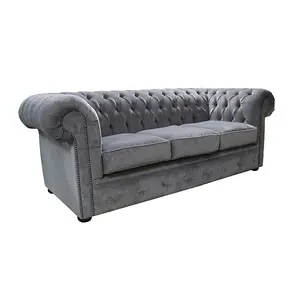 Chesterfield Genuine 3 Seater Sofa Pimlico Bark Grey Fabric In Classic Style