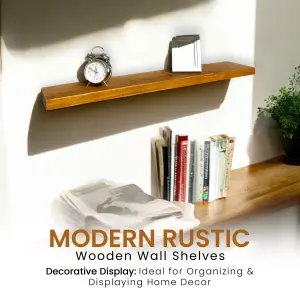 Rustic Handmade Floating Shelf - Wall-Mounted Storage Unit with Brackets for Kitchen Decor(Tudor Oak, 120cm (1.2m)