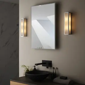 Bathroom Wall Light Fitting - Chrome Plate & Frosted Glass Shade - Twin Lamp