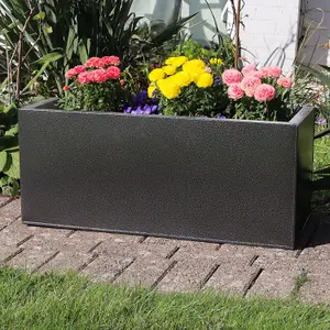 75cm Zinc Galvanised Graphite Black Textured Trough Planter