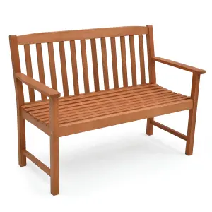 Costway Outdoor Bench Eucalyptus Wood Frame Patio Bench Slatted Loveseat Chair