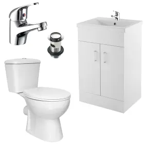 Bubly Bathrooms™600mm Vanity Unit and Close Coupled D-Shape WC Dual Flush Toilet Chrome Tap & Waste Set