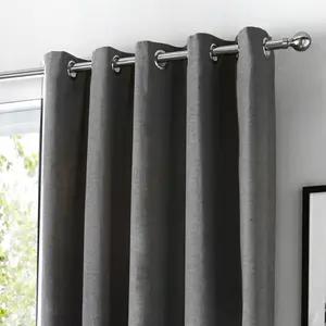 Cotton Blend Room Darkening Grommet / Eyelet Curtain Pair (Set of 2) Charcoal / Width 229 x Drop 183 cm