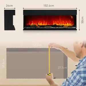 HOMCOM 152.4cm Electric Fireplace Recessed, Insert, Wall Mount, Freestanding