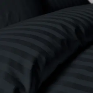 300 Thread Count Cotton Satin Stripe Duvet Cover Set Black / Super King  - 2  Standard Pillowcases