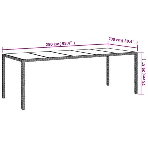 Berkfield Garden Table Grey 250x100x75 cm Tempered Glass and Poly Rattan