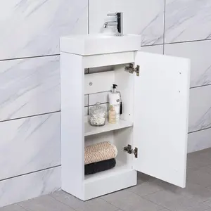 Rinse Bathrooms 400mm Bathroom Vanity Basin Cabinet Unit Soft Closing Door Floor Standing Gloss White - Flat Packed