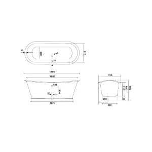 Arroll Lyon Gloss Black Single ended Bath (L)1700mm (W)720mm