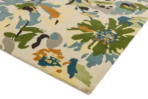 Floral Green Multi Wool Luxurious Modern Easy to Clean Handmade Rug For Dining Room Bldroom And Living Room-160cm X 230cm