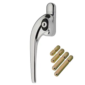 W98 Slimline Espag Window Handle, Polished Chrome, Left Handed, Fits 10mm, 20mm, 30mm, 40mm Spindle Lengths