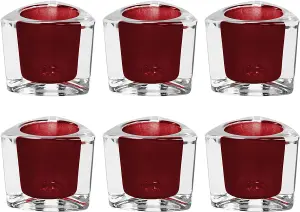 simpa 6PC Heavy Weight Glass Tea light Holders - Red