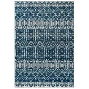 Navy Blue Aztec Low Pile Soft Living Area Rug 160x230cm