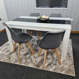 Kitchen Dining Table With 4 Chairs, White Black Table(140X80X75cm) and 4 Dark Grey Tulip Chairs, Kitchen Furniture