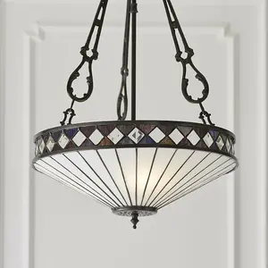 Tiffany Glass Hanging Ceiling Pendant Light Bronze & Natural Lamp Shade i00129