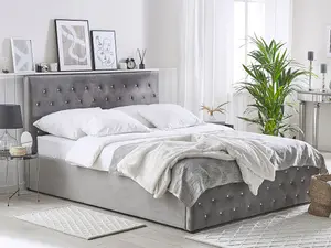 Velvet EU Double Size Ottoman Bed Grey AMIENS