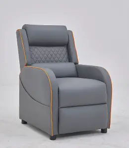 Nova Gaming Racer Recliner Ergonomic Leather Computer Chair Cinema Armchair, Grey with Orange Trim