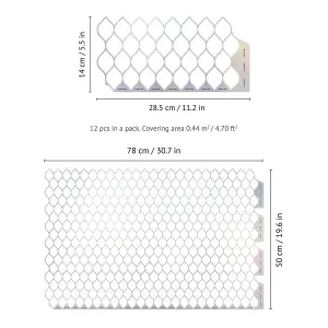 Walplus Brilliant White Silver Leaf Wall 2D Tile Stickers 12 Pcs