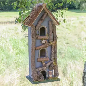 Grey Three Tier Bird House Nesting Box Decorative Birdbox Garden Accessory Hand Painted Bird House