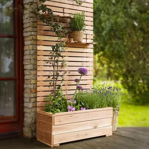 Primrose Wooden Trough Planter 89 x 43cm With Close Style Privacy Trellis 1.73m