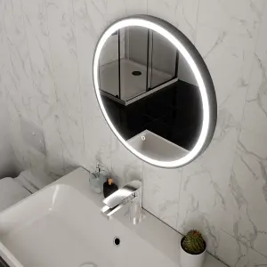 Harper & Harlow 600x600 Lyra Matt Black LED Illuminated Round Bathroom Mirror