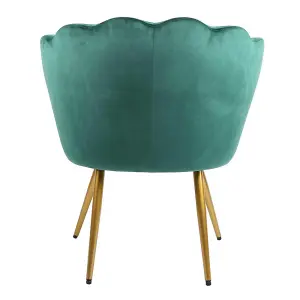 Flora Accent Chair with Petal Back Scallop Armchair in Velvet - Green