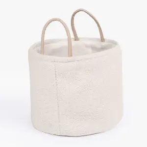 Storage Basket Handles Teddy Boucle Fleece Hamper Home Laundry Clothes Organiser