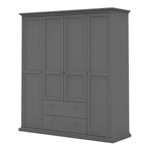 Paris Wardrobe with 4 Doors and 2 Drawers in Matt Grey