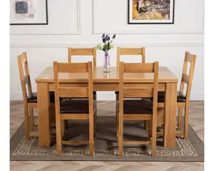 Dakota 152 x 87 cm Chunky Medium Oak Dining Table and 6 Chairs Dining Set with Lincoln Chairs