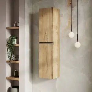 Banyetti Vatilla 1500mm Wall Hung Tall Cabinet with Matt Black Handles - Ostippo Oak