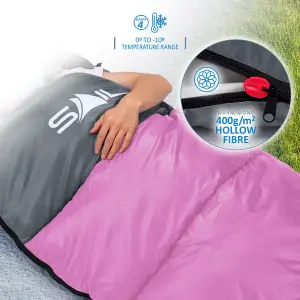 SAIL 'One' Waterproof Sleeping Bag 3-4 Season Indoor & Outdoor Camping Hiking - Pink