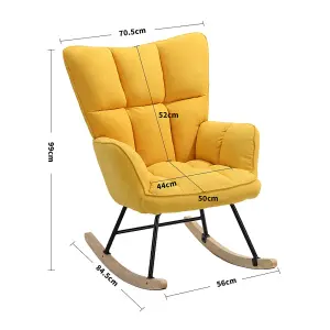 Yellow Linen Effect Rocking Chair Recliner Armchair with Rubber Wood Runner