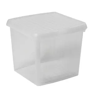 Wham Clip 5x 14L Square Plastic Storage Boxes with Secure Clip Lock Lids. L:29 x W:29 x H:26cm Clear/Clear/Clear