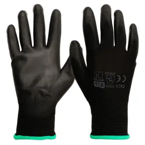 12 Pairs of Work Gloves, Heavy-Duty Nitrile Coated Protective Gloves, Secure & Anti-Slip Grip, Wear Resistant (Black, Small)