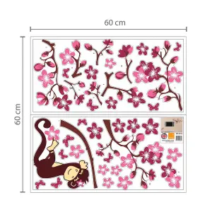 Walplus Combo Kids Colorful Flower Wall Sticker - Pink Monkey PVC