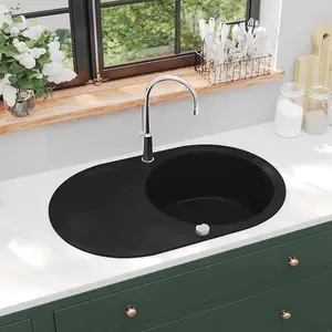 vidaXL Granite Kitchen Sink Single Basin Oval Black