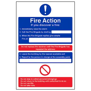 Replace Reciever Fire Action Sign - Rigid Plastic - 200x300mm (x3)