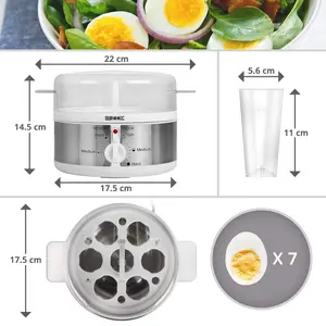 Duronic EB35 7 Egg Boiler Poacher, Steamer Cooker with Timer and Buzzer, Includes Egg Cup Piercer & Water Cup, 350W - white