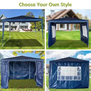 BIRCHTREE 3X3M Outdoor PE Gazebo Patio Shade Canopy Waterproof 4 Pieces Sidewalls Blue